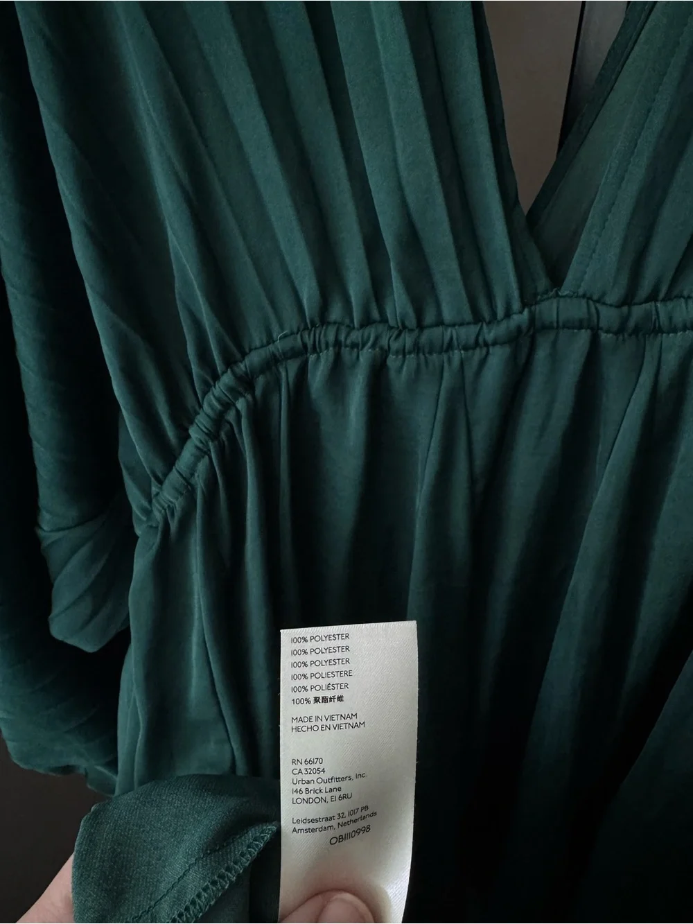 Free people Emerald Green V-Neck Mini Dress with Tie Waist - Picture 11 of 11
